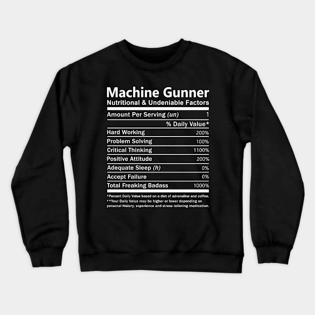 Machine Gunner T Shirt - Nutritional and Undeniable Factors Gift Item Tee Crewneck Sweatshirt by Ryalgi